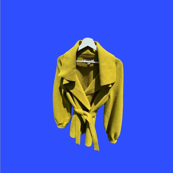 Beyond Threads chartreuse felted alpaca wool wrap coat extra small - Picture 1 of 11